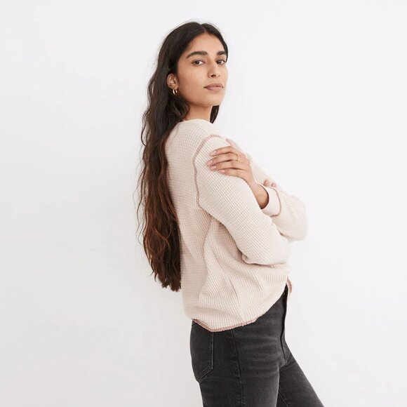 Madewell Tops - MADEWELL Waffle Split-Neck Crop Tee Size Small